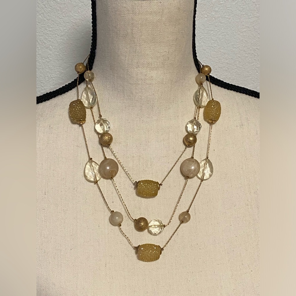 Triple Strand Floating Bead Tiered Necklace
